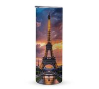 ERSTSNCK Beautiful Eiffel Tower Paris Tumbler with Lid And Straw, 20 Oz Slim Stainless Steel Water Bottle Travel Coffee Mug Double Wall Insulated Cup Gifts for Women Men