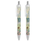 ERSTSNCK Beautiful Garden Black Ballpoint Pens Fine Point (0.5mm) Black Ink Pen Retractable Ball Point Pens with Comfortable Full Grip for Journaling, And Office Writing Ideal 2 PCS