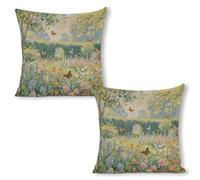 ERSTSNCK Beautiful Garden Pillow Covers 18"x18"（2pcs） Linen Throw Pillow Covers - Double Sided Decorative Square Cushion Cases for Sofa, Bed, Chair (No Insert Included)