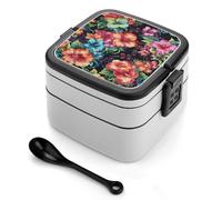 ERSTSNCK Beautiful Hibiscus Flower Bento Box 1000ml Leak Proof Lunch Container with Removable Dividers & Spoon - BPA-Free PP Stackable Lunch Box for Work, Office, Picnic, Travel, Dining Out