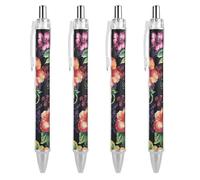 ERSTSNCK Beautiful Hibiscus Flower Black Ballpoint Pens Fine Point (0.5mm) Black Ink Pen Retractable Ball Point Pens with Comfortable Full Grip for Journaling, And Office Writing Ideal 4 PCS
