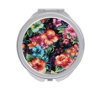 ERSTSNCK Beautiful Hibiscus Flower Compact Mirror for Purse, Double-Sided 1x/2x Magnifying Metal Pocket Makeup Mirrors, Folding Mini Vanity Mirror, Handheld Round Travel Cosmetic Mirrors for Women