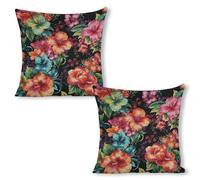 ERSTSNCK Beautiful Hibiscus Flower Pillow Covers 18"x18"（2pcs） Linen Throw Pillow Covers - Double Sided Decorative Square Cushion Cases for Sofa, Bed, Chair (No Insert Included)