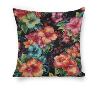 ERSTSNCK Beautiful Hibiscus Flower Pillow Covers 18"x18" Linen Throw Pillow Covers - Double Sided Decorative Square Cushion Cases for Sofa, Bed, Chair (No Insert Included)