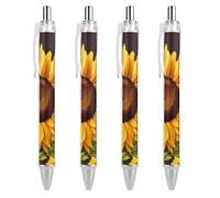 ERSTSNCK Beautiful Sunflower Black Ballpoint Pens Fine Point (0.5mm) Black Ink Pen Retractable Ball Point Pens with Comfortable Full Grip for Journaling, And Office Writing Ideal 4 PCS