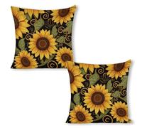 ERSTSNCK Beautiful Sunflower Pillow Covers 18"x18"（2pcs） Linen Throw Pillow Covers - Double Sided Decorative Square Cushion Cases for Sofa, Bed, Chair (No Insert Included)