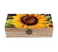 ERSTSNCK Beautiful Sunflower Wooden Storage Box Elegant Retro Jewelry Box with Hinged Lid Decorative Keepsake Boxes Decor Handmade Organizer Boxes for Wedding, Party, Gift, Diy Craft, Home Decor