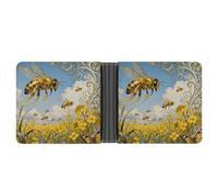 ERSTSNCK Bee Rapeseed Field Wallet for Men Bifold Rfid Blocking Slim Money Clip Front Pocket Wallet Card Holder