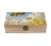ERSTSNCK Bee Rapeseed Field Wooden Storage Box Elegant Retro Jewelry Box with Hinged Lid Decorative Keepsake Boxes Decor Handmade Organizer Boxes for Wedding, Party, Gift, Diy Craft, Home Decor