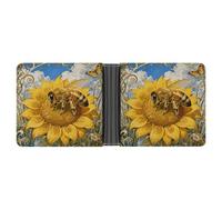 ERSTSNCK Bee Sunflower Disc Wallet for Men Bifold Rfid Blocking Slim Money Clip Front Pocket Wallet Card Holder