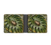 ERSTSNCK Beetle Monstera Leaf Wallet for Men Bifold Rfid Blocking Slim Money Clip Front Pocket Wallet Card Holder