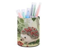 ERSTSNCK Berry - Collecting Hedgehog Pen Holder, Pencil Holder Desktop Stationery Organizer Round Leather Pencil Cup Makeup Brush Storage Box for Office Home And Stationary Supplies