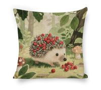 ERSTSNCK Berry - Collecting Hedgehog Pillow Covers 18"x18" Linen Throw Pillow Covers - Double Sided Decorative Square Cushion Cases for Sofa, Bed, Chair (No Insert Included)