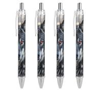 ERSTSNCK Big Black Wolf with Red Eyes Black Ballpoint Pens Fine Point (0.5mm) Black Ink Pen Retractable Ball Point Pens with Comfortable Full Grip for Journaling, And Office Writing Ideal 4 PCS