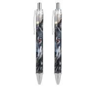 ERSTSNCK Big Black Wolf with Red Eyes Black Ballpoint Pens Fine Point (0.5mm) Black Ink Pen Retractable Ball Point Pens with Comfortable Full Grip for Journaling, And Office Writing Ideal 2 PCS