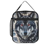 ERSTSNCK Big Black Wolf with Red Eyes Lunch Bag for Adults Reusable Insulated Lunchbox Leakproof Small Lunch Box Tote for Men & Women Portable Food Cooler Bag for Work, Office, Picnics