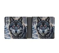 ERSTSNCK Big Black Wolf with Red Eyes Wallet for Men Bifold Rfid Blocking Slim Money Clip Front Pocket Wallet Card Holder