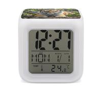 ERSTSNCK Big Tiger Night Light Alarm Clock LED Display Alarms for Bedroom Smart Digital Alarm Clock Wtih 7 Colorful Ambient Lights Sleep Timer for Heavy Sleepers Simple Operation