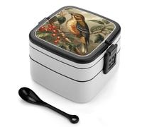 ERSTSNCK Bird on Branch Bento Box 1000ml Leak Proof Lunch Container with Removable Dividers & Spoon - BPA-Free PP Stackable Lunch Box for Work, Office, Picnic, Travel, Dining Out