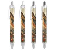 ERSTSNCK Bird on Branch Black Ballpoint Pens Fine Point (0.5mm) Black Ink Pen Retractable Ball Point Pens with Comfortable Full Grip for Journaling, And Office Writing Ideal 4 PCS