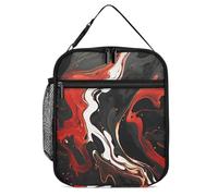 ERSTSNCK Black And Red Marble Lunch Bag for Adults Reusable Insulated Lunchbox Leakproof Small Lunch Box Tote for Men & Women Portable Food Cooler Bag for Work, Office, Picnics