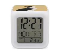 ERSTSNCK Black and White Cat Night Light Alarm Clock LED Display Alarms for Bedroom Smart Digital Alarm Clock Wtih 7 Colorful Ambient Lights Sleep Timer for Heavy Sleepers Simple Operation