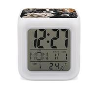 ERSTSNCK Black and White Dog Night Light Alarm Clock LED Display Alarms for Bedroom Smart Digital Alarm Clock Wtih 7 Colorful Ambient Lights Sleep Timer for Heavy Sleepers Simple Operation