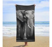 ERSTSNCK Black and White Elephant Image Beach Towel Oversized 31" X 63" Absorbent Towels Quick Dry Pool Towel Lightweight Bath Towels Sandproof Beach Blanket for Gym Swimming Sports Travel Gifts