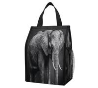 ERSTSNCK Black And White Elephant Image Insulated Lunch Bag Leakproof Insulated Cooler Bags Reusable Cooler Tote Foldable Lunchbox for Adult Women Men for Work Travel Picnic
