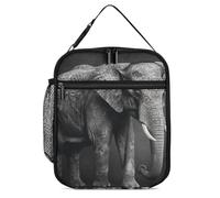 ERSTSNCK Black And White Elephant Image Lunch Bag for Adults Reusable Insulated Lunchbox Leakproof Small Lunch Box Tote for Men & Women Portable Food Cooler Bag for Work, Office, Picnics