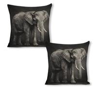 ERSTSNCK Black and White Elephant Image Pillow Covers 18"x18"（2pcs） Linen Throw Pillow Covers - Double Sided Decorative Square Cushion Cases for Sofa, Bed, Chair (No Insert Included)