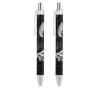 ERSTSNCK Black And White Image Black Ballpoint Pens Fine Point (0.5mm) Black Ink Pen Retractable Ball Point Pens with Comfortable Full Grip for Journaling, And Office Writing Ideal 2 PCS