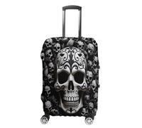 ERSTSNCK Black And White Skulls Luggage Suitcase Covers Elastic Washable Cute Luggage Protector Travel Suitcase Protective Cover For Adult (Fit 19-32 Inch Luggages) X-Large, white, S, Black and White