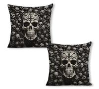 ERSTSNCK Black and White Skulls Pillow Covers 18"x18"（2pcs） Linen Throw Pillow Covers - Double Sided Decorative Square Cushion Cases for Sofa, Bed, Chair (No Insert Included)