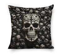 ERSTSNCK Black and White Skulls Pillow Covers 18"x18" Linen Throw Pillow Covers - Double Sided Decorative Square Cushion Cases for Sofa, Bed, Chair (No Insert Included)
