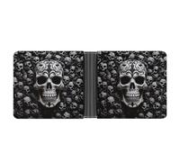 ERSTSNCK Black And White Skulls Wallet for Men Bifold Rfid Blocking Slim Money Clip Front Pocket Wallet Card Holder