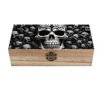 ERSTSNCK Black And White Skulls Wooden Storage Box Elegant Retro Jewelry Box with Hinged Lid Decorative Keepsake Boxes Decor Handmade Organizer Boxes for Wedding, Party, Gift, Diy Craft, Home Decor
