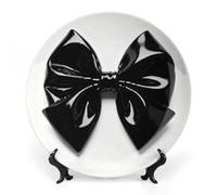 ERSTSNCK Black Bow Ceramic Decorative Plate 7inch Bone China Wall Hanging Ornament Plates Bohemian Style Dinner Plate with Stand Cabinet Display Plates for Home Art Decor