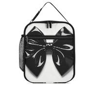 ERSTSNCK Black Bow Lunch Bag for Adults Reusable Insulated Lunchbox Leakproof Small Lunch Box Tote for Men & Women Portable Food Cooler Bag for Work, Office, Picnics