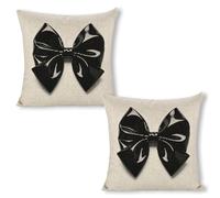 ERSTSNCK Black Bow Pillow Covers 18"x18"（2pcs） Linen Throw Pillow Covers - Double Sided Decorative Square Cushion Cases for Sofa, Bed, Chair (No Insert Included)