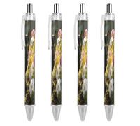 ERSTSNCK Black Cat in Flower Garden Black Ballpoint Pens Fine Point (0.5mm) Black Ink Pen Retractable Ball Point Pens with Comfortable Full Grip for Journaling, And Office Writing Ideal 4 PCS