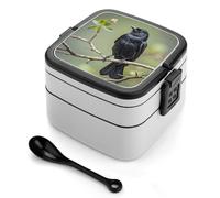 ERSTSNCK Black Crow Birds on A Branch Bento Box 1000ml Leak Proof Lunch Container with Removable Dividers & Spoon - BPA-Free PP Stackable Lunch Box for Work, Office, Picnic, Travel, Dining Out