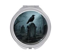 ERSTSNCK Black Crow on Tombstone Compact Mirror for Purse, Double-Sided 1x/2x Magnifying Metal Pocket Makeup Mirrors, Folding Mini Vanity Mirror, Handheld Round Travel Cosmetic Mirrors for Women
