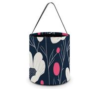 ERSTSNCK Black Floral Pattern Halloween Candy Buckets Reusable Tote Candy Bag - Trick Or Treat Goody Bag with Handles