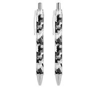ERSTSNCK Black Grey White Camo Black Ballpoint Pens Fine Point (0.5mm) Black Ink Pen Retractable Ball Point Pens with Comfortable Full Grip for Journaling, And Office Writing Ideal 2 PCS