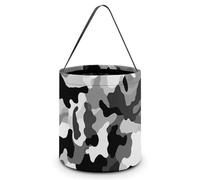 ERSTSNCK Black Grey White Camo Halloween Candy Buckets Reusable Tote Candy Bag - Trick Or Treat Goody Bag with Handles
