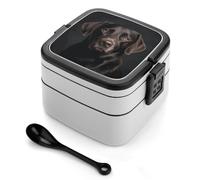 ERSTSNCK Black Lab Dog Bento Box 1000ml Leak Proof Lunch Container with Removable Dividers & Spoon - BPA-Free PP Stackable Lunch Box for Work, Office, Picnic, Travel, Dining Out
