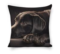 ERSTSNCK Black Labrador Puppy Pillow Covers 18"x18" Linen Throw Pillow Covers - Double Sided Decorative Square Cushion Cases for Sofa, Bed, Chair (No Insert Included)