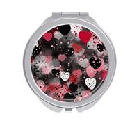 ERSTSNCK Black Polka Dot Heart Compact Mirror for Purse, Double-Sided 1x/2x Magnifying Metal Pocket Makeup Mirrors, Folding Mini Vanity Mirror, Handheld Round Travel Cosmetic Mirrors for Women