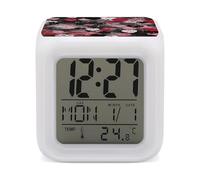 ERSTSNCK Black Polka Dot Heart Night Light Alarm Clock LED Display Alarms for Bedroom Smart Digital Alarm Clock Wtih 7 Colorful Ambient Lights Sleep Timer for Heavy Sleepers Simple Operation